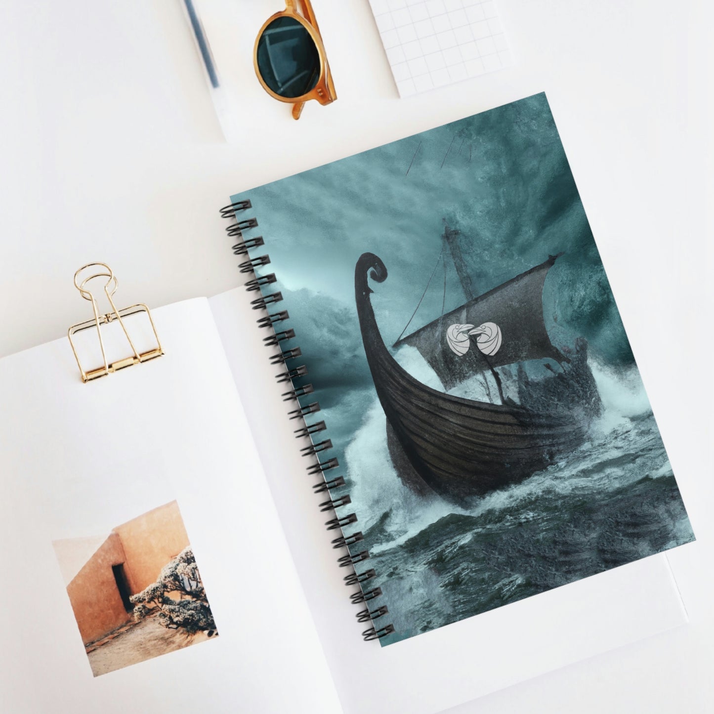 Huginn and Muninn viking longship - Spiral Notebook - Ruled Line